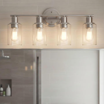 Brushed Nickel 4-Light Bathroom Light Fixture Over Mirror Sink, 4-Light Bathroom Vanity Lights Brushed Nickel Vanity