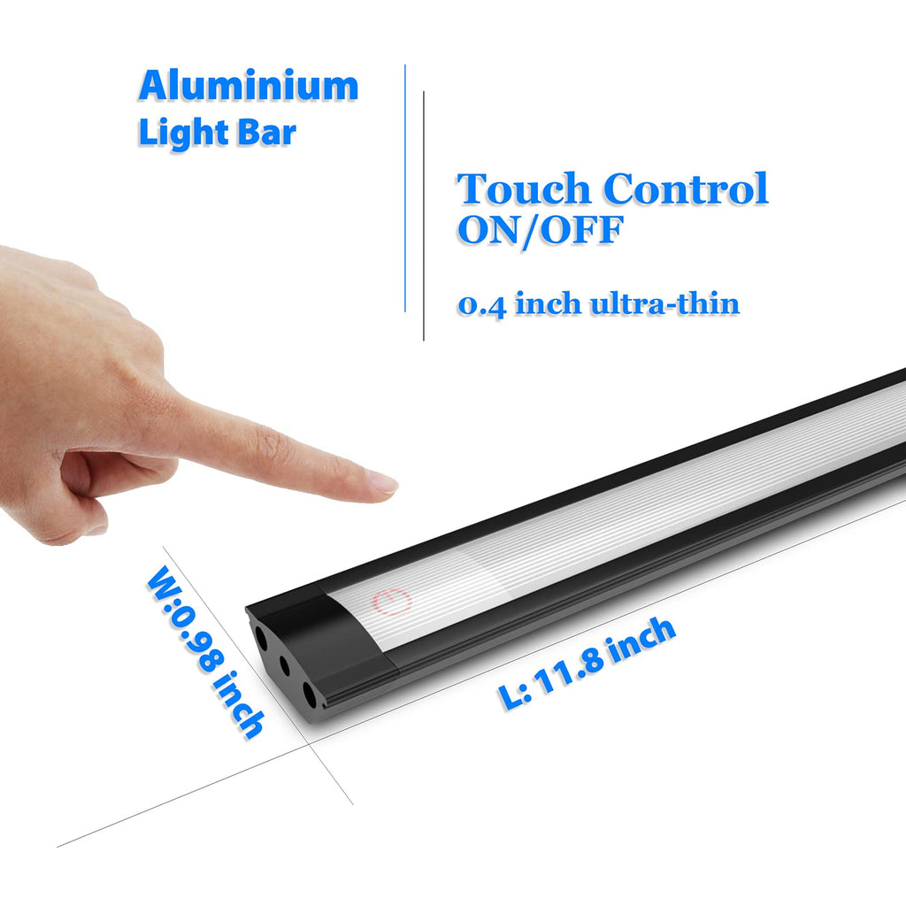 12" Under Cabinet Lights Touch Activated Aluminum Light Bar