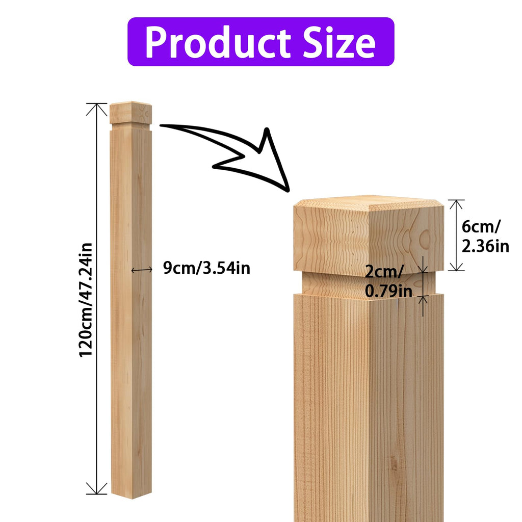 4PCS Newel Post Red Oak 3.5"x48" Premium Hardwood, Staircase Newel Post