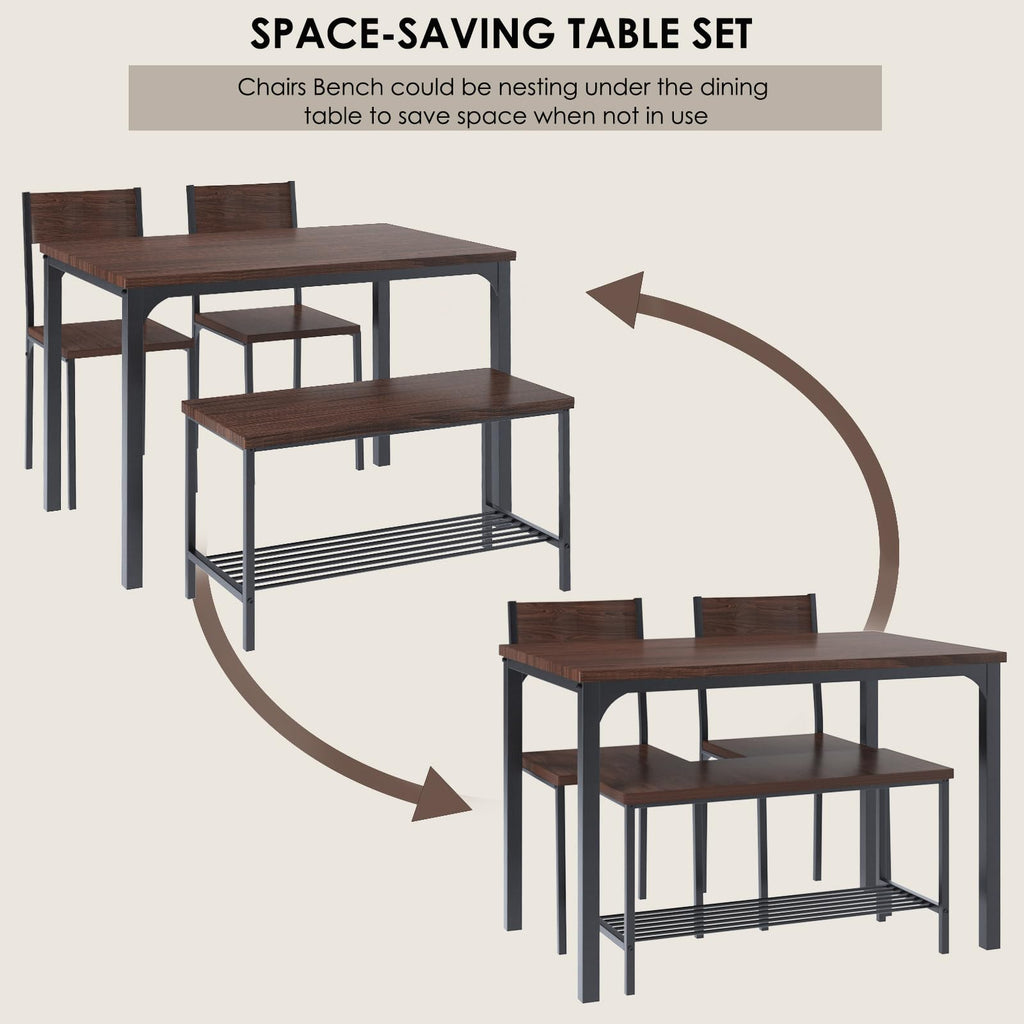 43.3'' Kitchen Dining Table Set for 4, Kitchen Table 2 Chairs Set for 4 with Bench, Space Saving Table Set