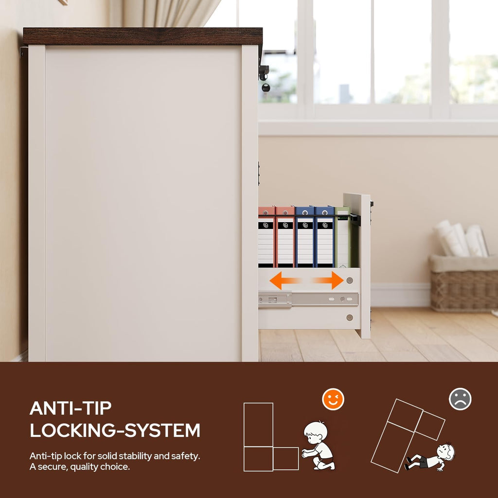 2 Drawer File Cabinet with Lock, Wood Filing Cabinets Storage Cabinet for Hanging Files Letter/Legal/F4/A4 Size, White