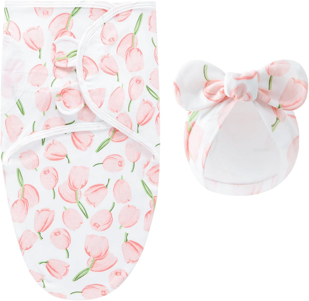 Pack Baby Swaddles for Newborns with Bow Hat Pink/Heart/Tulips