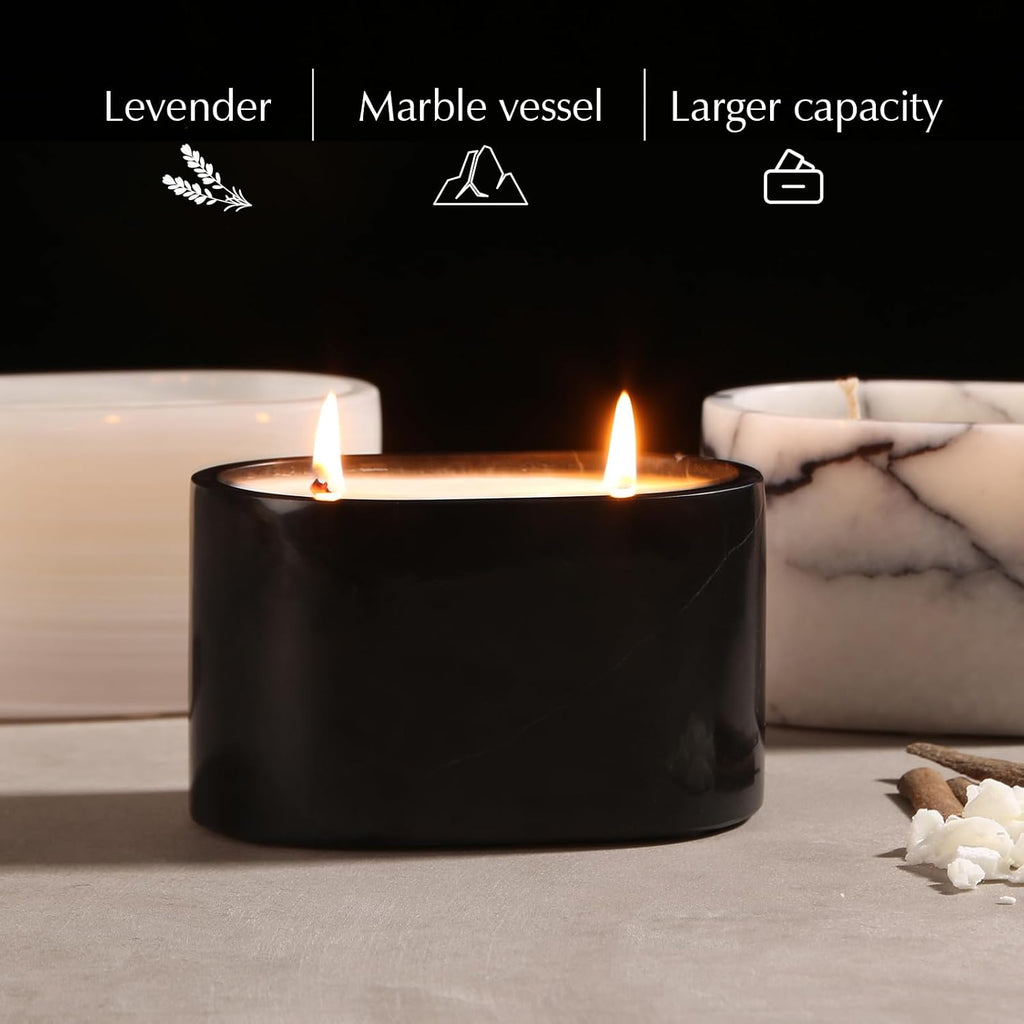 Scented Candle | Natural Black Marble Vessel |Soy Wax | 2 Cotton Wicks |Non Toxic | 10oz| 50 Hours| Warm Glow | Home