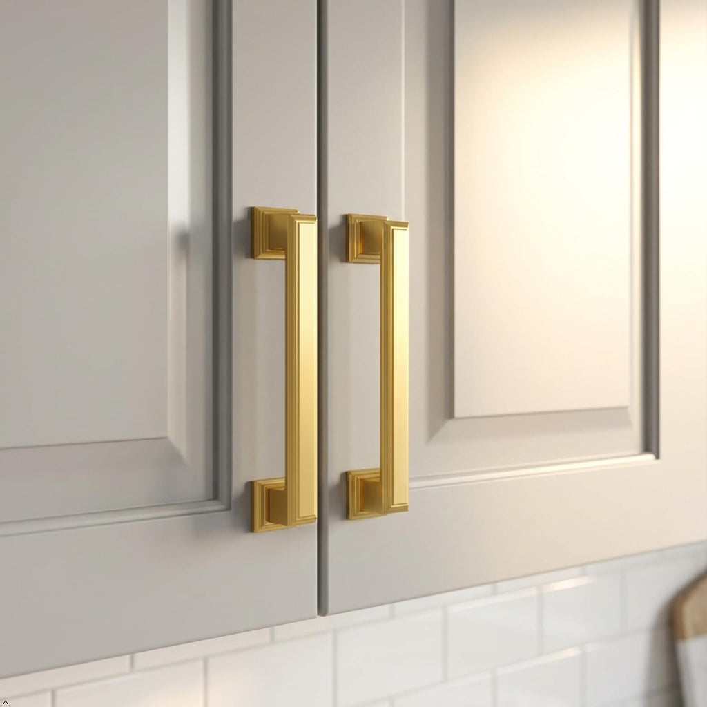 Vibrant Brushed Moderne Brass Cabinet Pulls 10 Pack, AL3071BMB