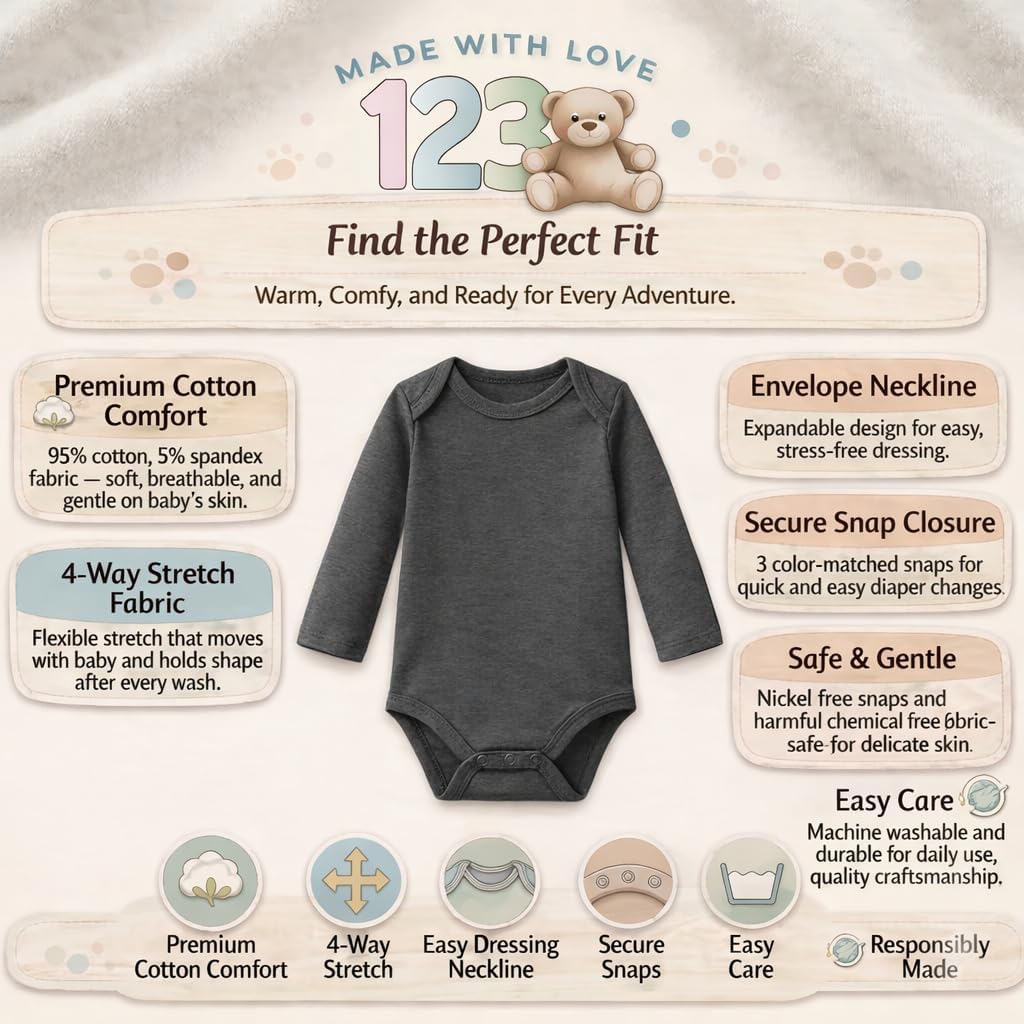 Baby Long-Sleeve Bodysuits Multipack, Boy Girl, to