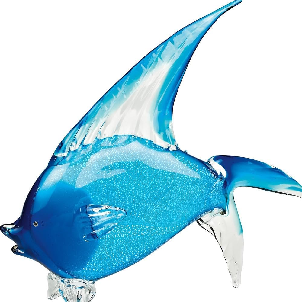 16" Mouth Blown Light Blue Tropical Fish Art Glass