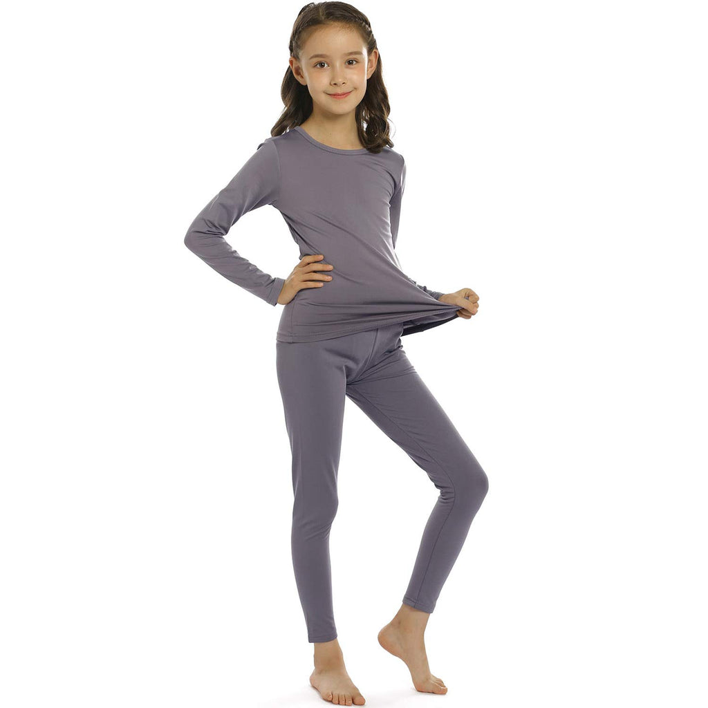 2 sets Girls Thermal Underwear Set Kids Long Johns Fleece Lined Top & Bottom Thermals for Girl Black & Gray Large