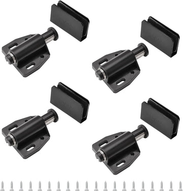 Glass Door Magnetic Catch Closures, 4 Set Push Open Single Glass Door Magnetic Touch Latchs with Adjustable Cabinet