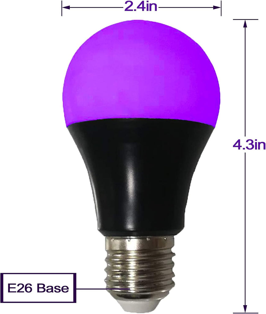 UV LED Black Light Bulbs 2 Pack, A19 E26 8W Blacklight Bulb for Glow in the Dark, UVA Level 385-400nm, Blacklight