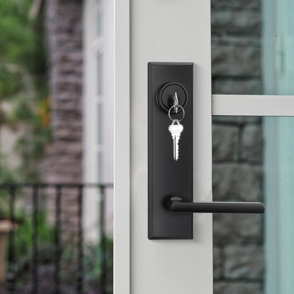 Black Front Door Handle - Entry Door Lever and Deadbolt Set, Matte Black Exterior Door Lock Set, Modern Square Front