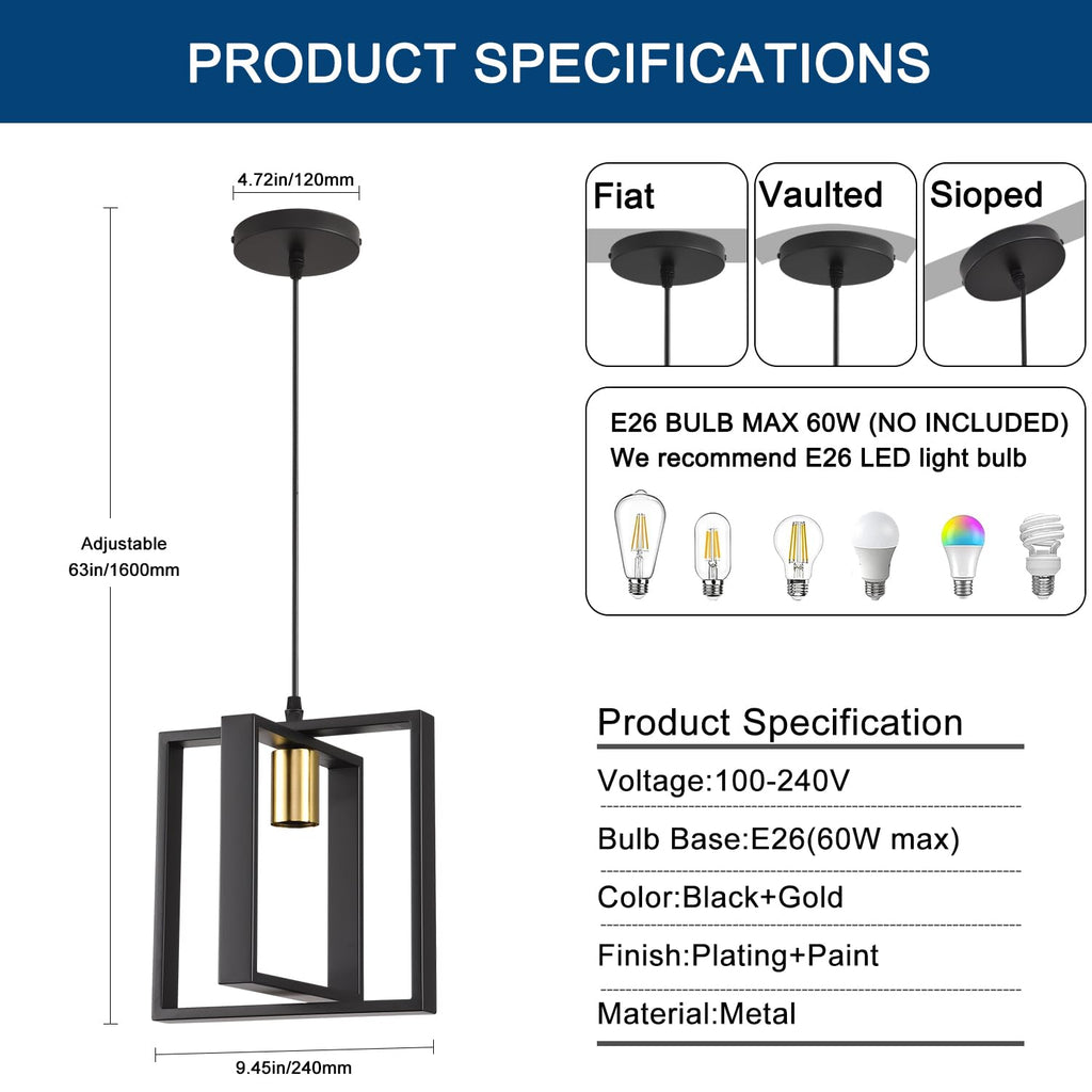 Set of 3 Rotatable Metal Frame Kitchen Island Pendant Lights