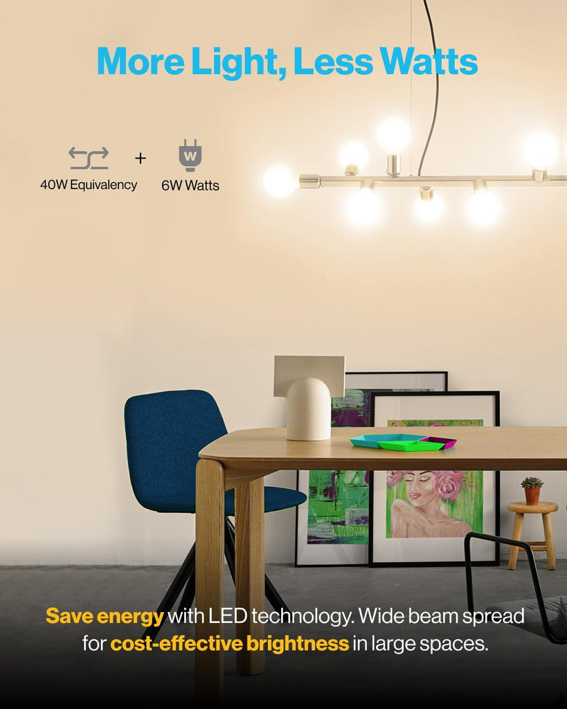 50 Pack G25 LED Light Bulbs, Vanity Globe Bathroom Light Bulb, 450 LM, 2700K Soft White, 6W (40W Equivalent)
