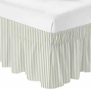 Sage Green Vertical Striped Bed Skirt King Size 16 Inch Drop, Adjustable & Elastic Wrap Around Bed Skirts Pleated