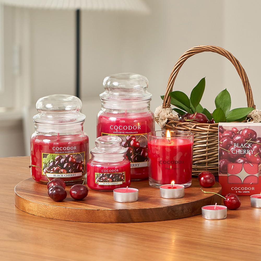 Candle Black Cherry Scented, Large Glass Jar 18oz Wick Candle, 110 Hours of Burn Time