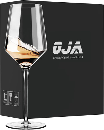 White Wine Glasses Set of 4- Modern Crystal Hand Blown Wine Glass-15 oz,Thin Rim,Long Stem,Perfect for Red or