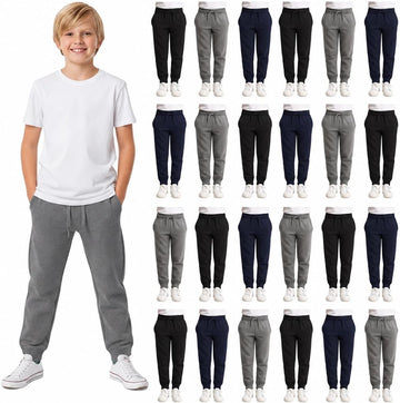 24 Pack of Boys Jogger Bulk Sweatpants, Comfy Lounge Joggers for Kids