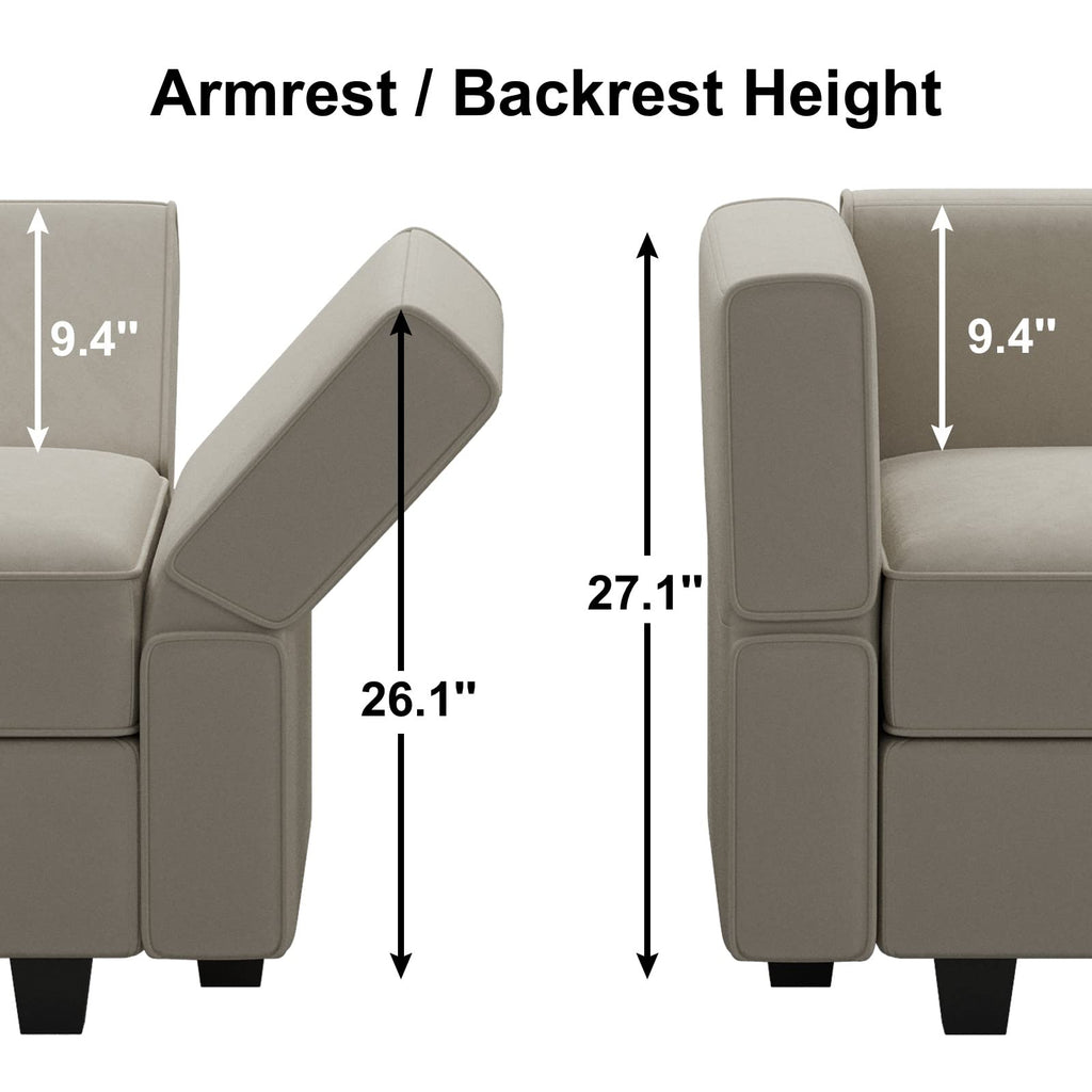 Modular Velvet Sectional Sofa with Chaise Lounge Sectional Sleeper Sofa with Storage Chaise Bed Couch Grey