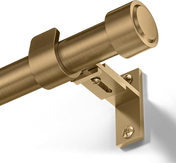 Warm Gold Brass Curtain Rod 36-144 Inches Adjustable, 1" Diameter Heavy Duty Window Rod with Solid Aluminum Finials &