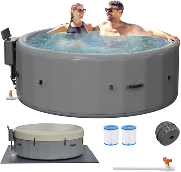 4 to 6 Person Inflatable Hot Tub, Portable Outdoor Spa with 150 AirJets, 6 LED Color Lights & Filter System, 85" x 28"