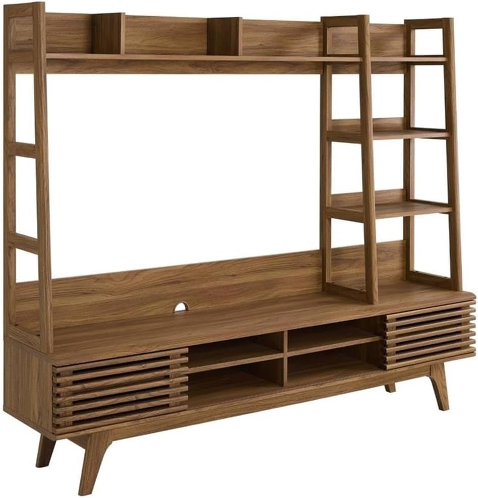 Render Mid-Century Modern TV Stand Entertainment Center, 70", Walnut