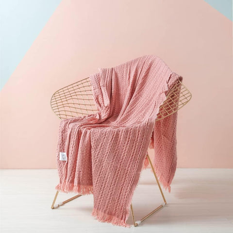100% Cotton Throw Blanket, Waffle Weave Cable Knit Blanket with Tassels, Soft Lightweight Pre-Washed Breathable Cozy