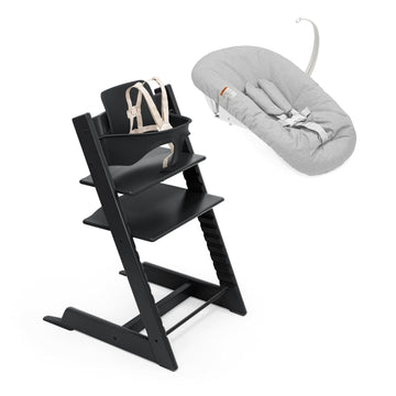 Tripp Trapp High Chair with Newborn Set and Tray, Black/Grey