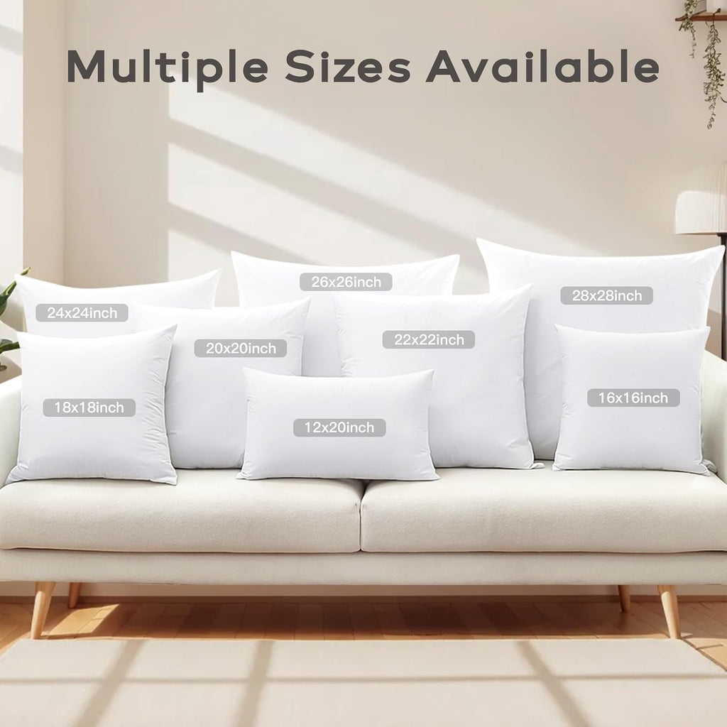 Down and Feather Throw Pillow Inserts 22x22 Soft Fluffy Pillow Inserts with 100% Down-Proof Cotton Cover - Set of 2