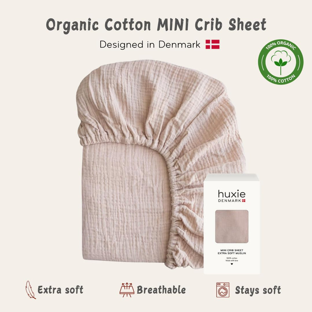 Organic Cotton Muslin Fitted Mini Crib Sheets for Girls, 24x38, Pink