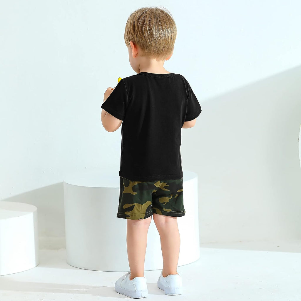 Toddler Baby Boys Summer Outfits 2 Piece Short Sleeve Graphic T Shirt and Shorts Set
