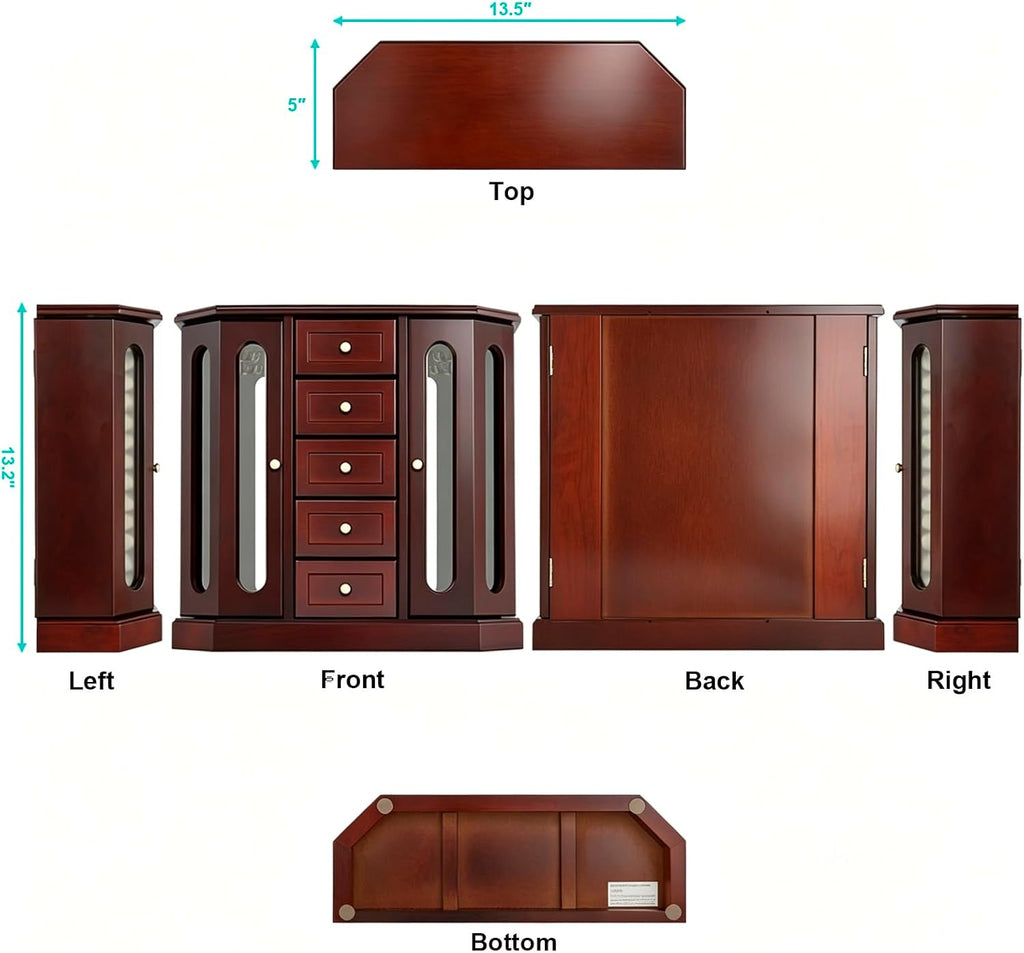 Vintage Jewelry Armoire with Mirror Brown - Set of 5
