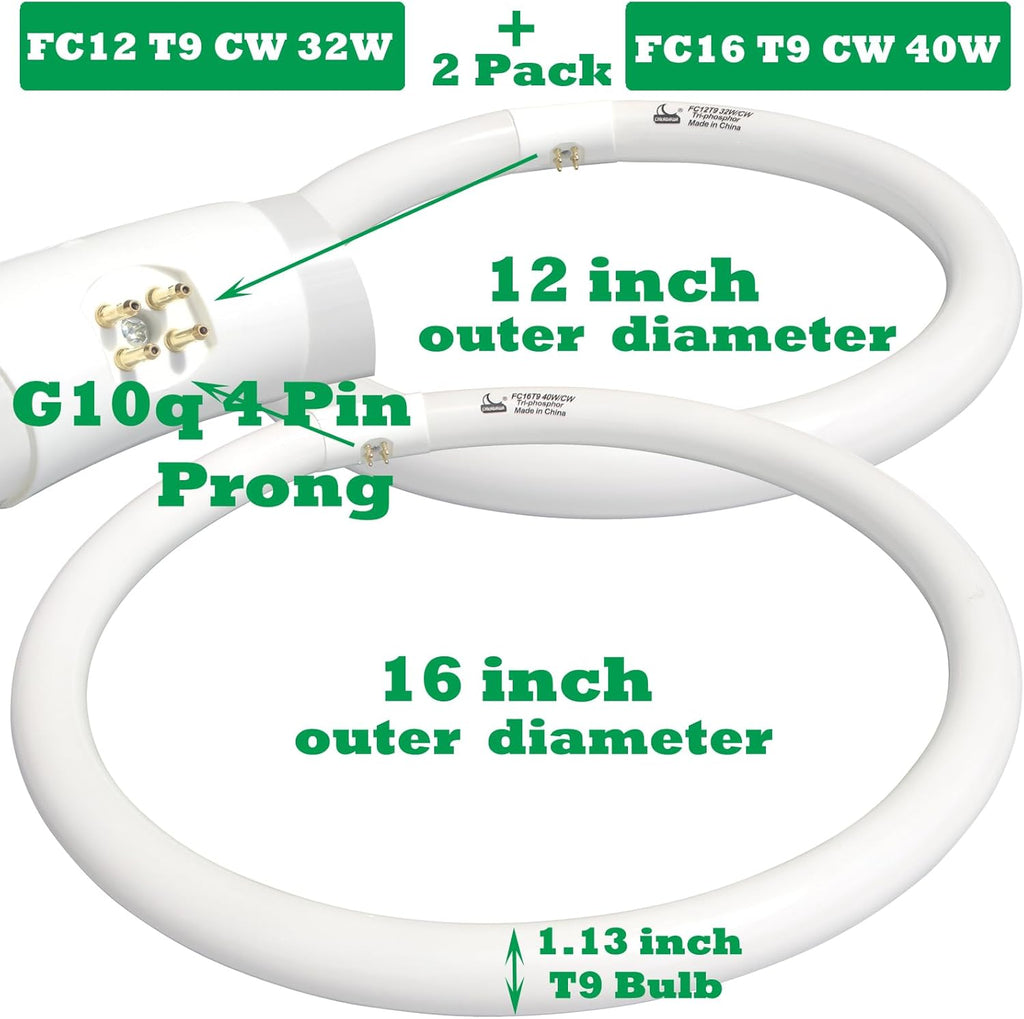40W and FC12T9/CW 32W Cool White Set, 16 inch T9 40 Watts Circular Bulb & 12 inch 32 Watts Round