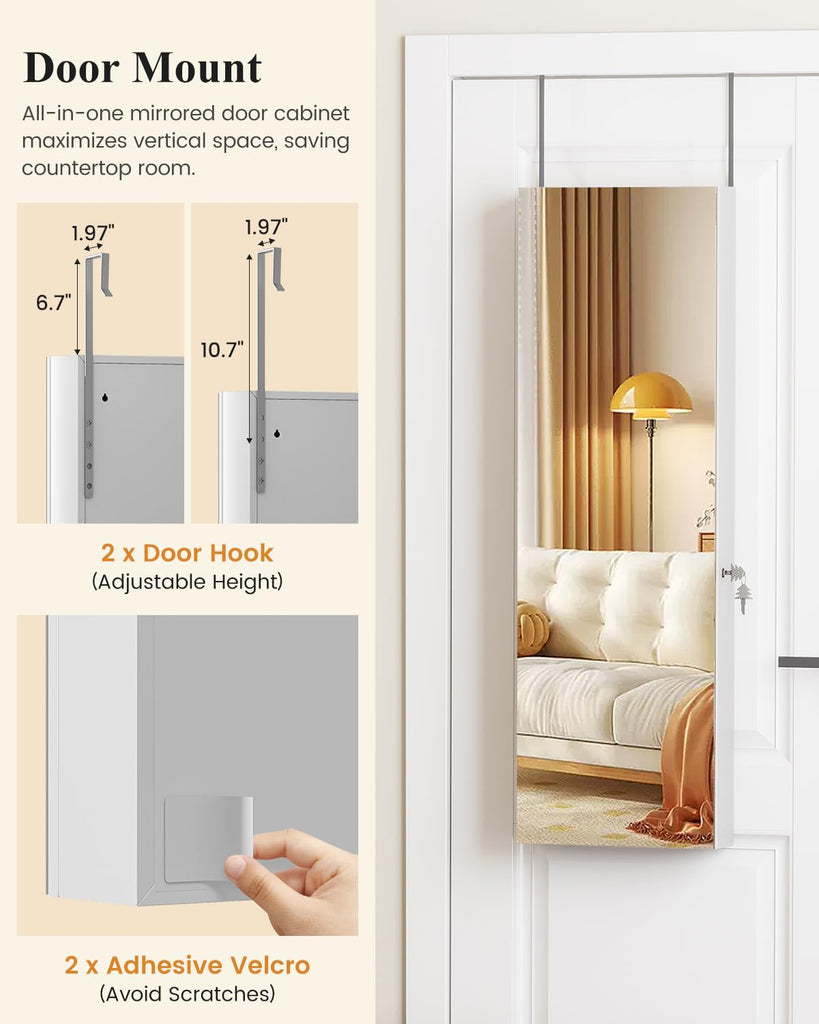 Over The Door Jewelry Organizer, 6 LED Wall Mounted Jewelry Cabinet