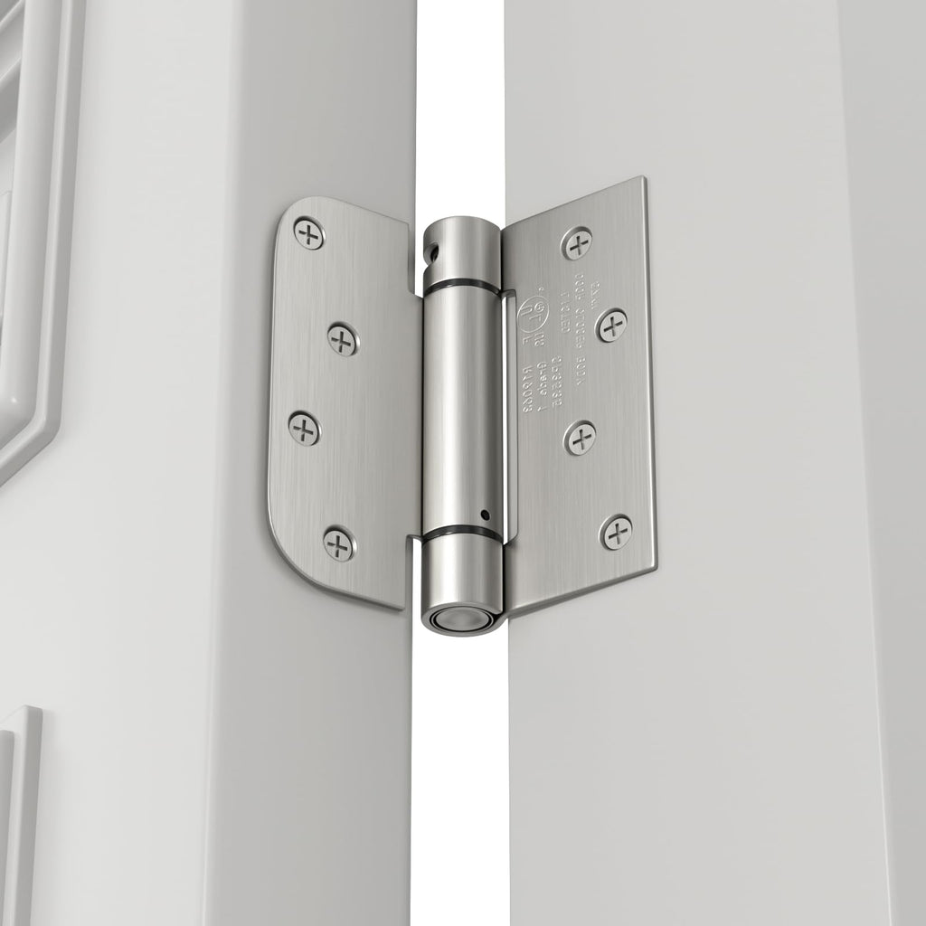 2 Pack Spring Hinges Satin Nickel 4" Square 5/8" Radius Corners