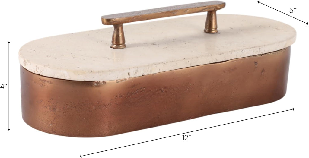 Decorative Box with Travertine Lid Decor - Home Organizer Decor Box for Jewelry and Keepsake Accent - Ornmental