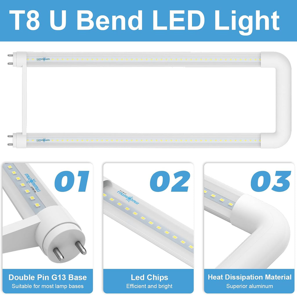 T8 U Bend Shape LED Tube Light 20W ETL Listed 2x2FT 4000k 10 Pack