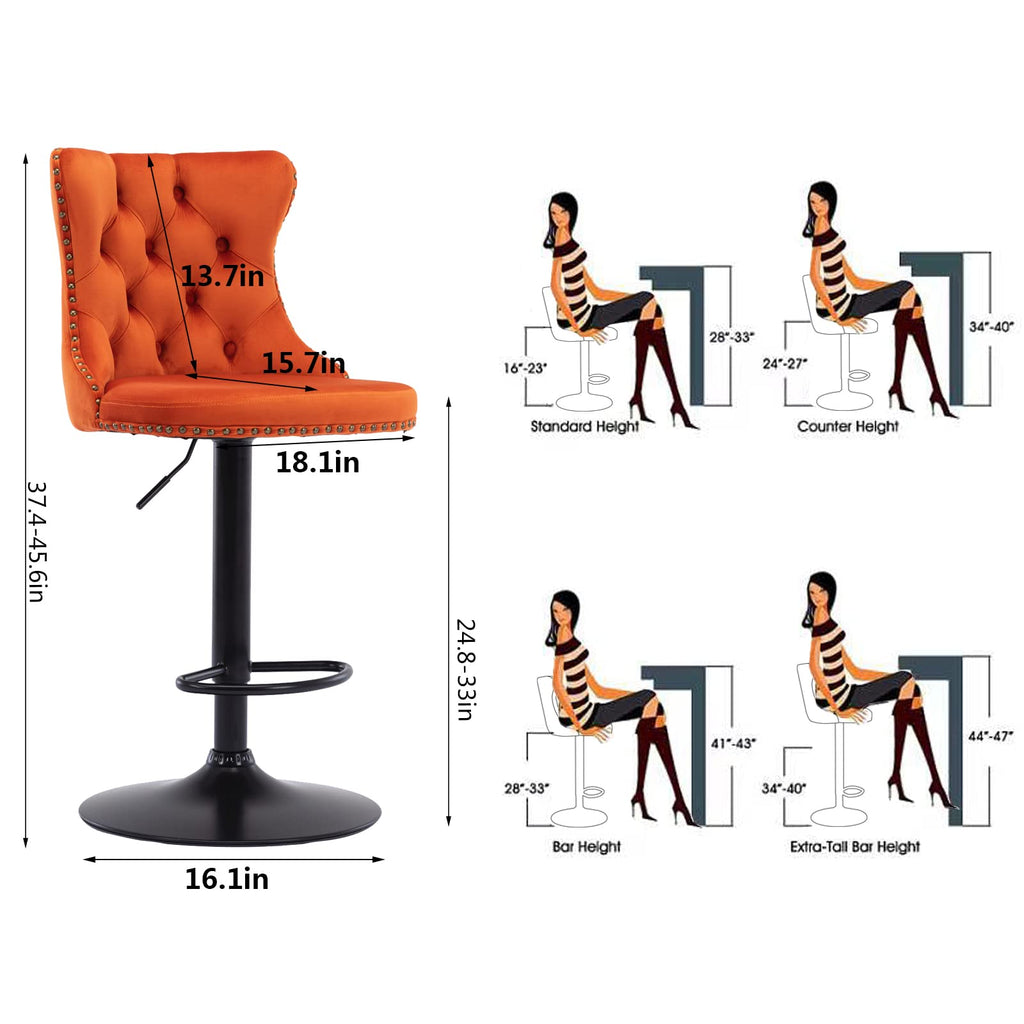Swivel Bar Stools Set of 4, Adjustable Barstools with Back Velvet Tufted Counter Stools Modern Upholstered Bar Chairs