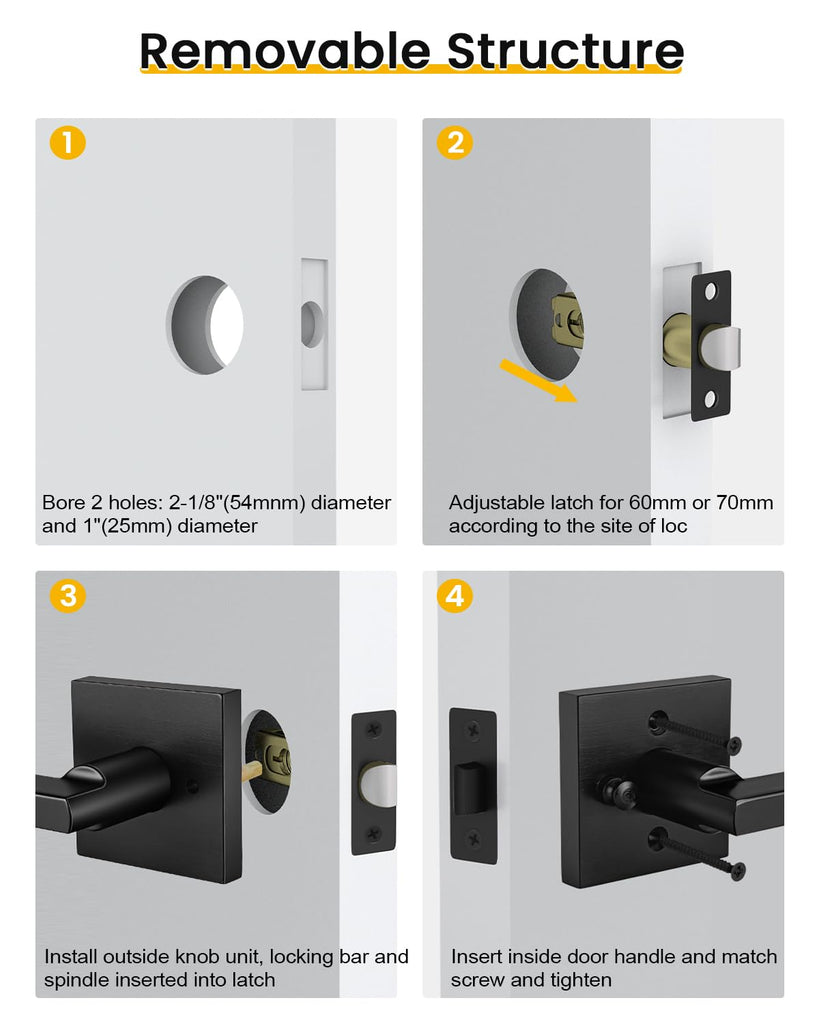 Matte Black Door Handles Interior, Privacy Door Handle 2 Pack