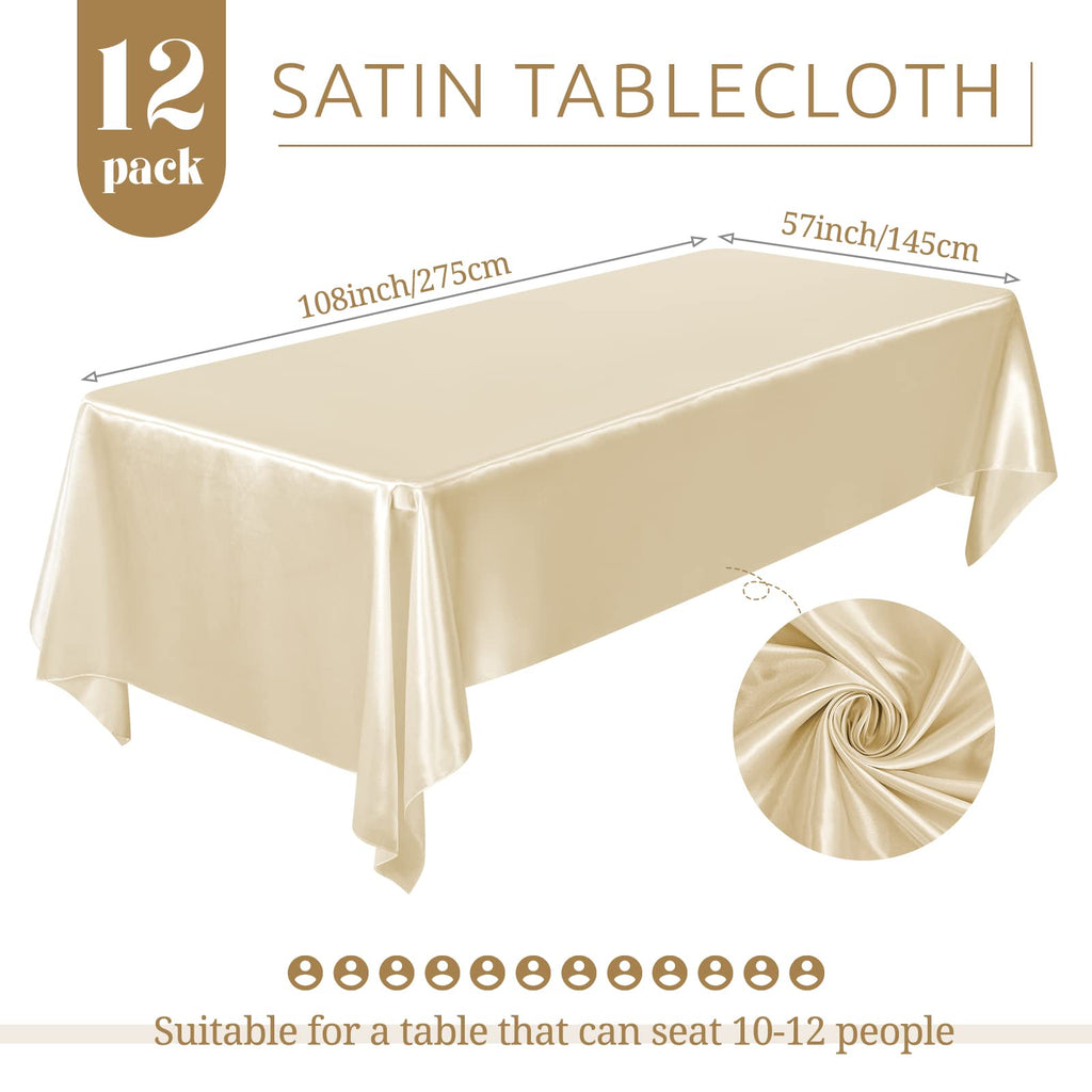 12 Pack Champagne Satin Tablecloth, 57 x 108 Inch
