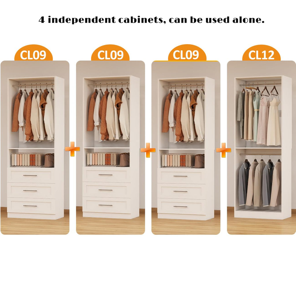 Closet System with 9 Drawers, 8FT-21FT Closet Organizer Systems with 9 Hanging Rods, Walk in Closet Freestanding