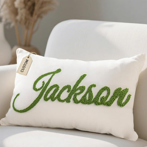 Personalized Embroidered Name Lumbar Pillow，Custom Monogram Throw Accent Handmade Pillows Cover，Customizable 12x20