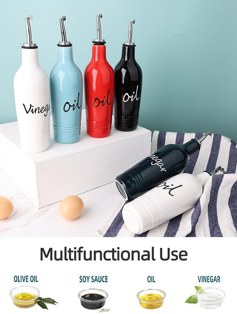 OZ Ceramic Oil and Vinegar Dispenser Bottle Set (White) - Set of 2