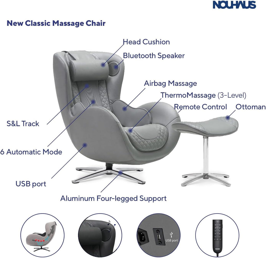Heated Classic Massage Chair with Ottoman - Full Body & Spot Shiatsu Massager, Recliner with Bluetooth Speaker &