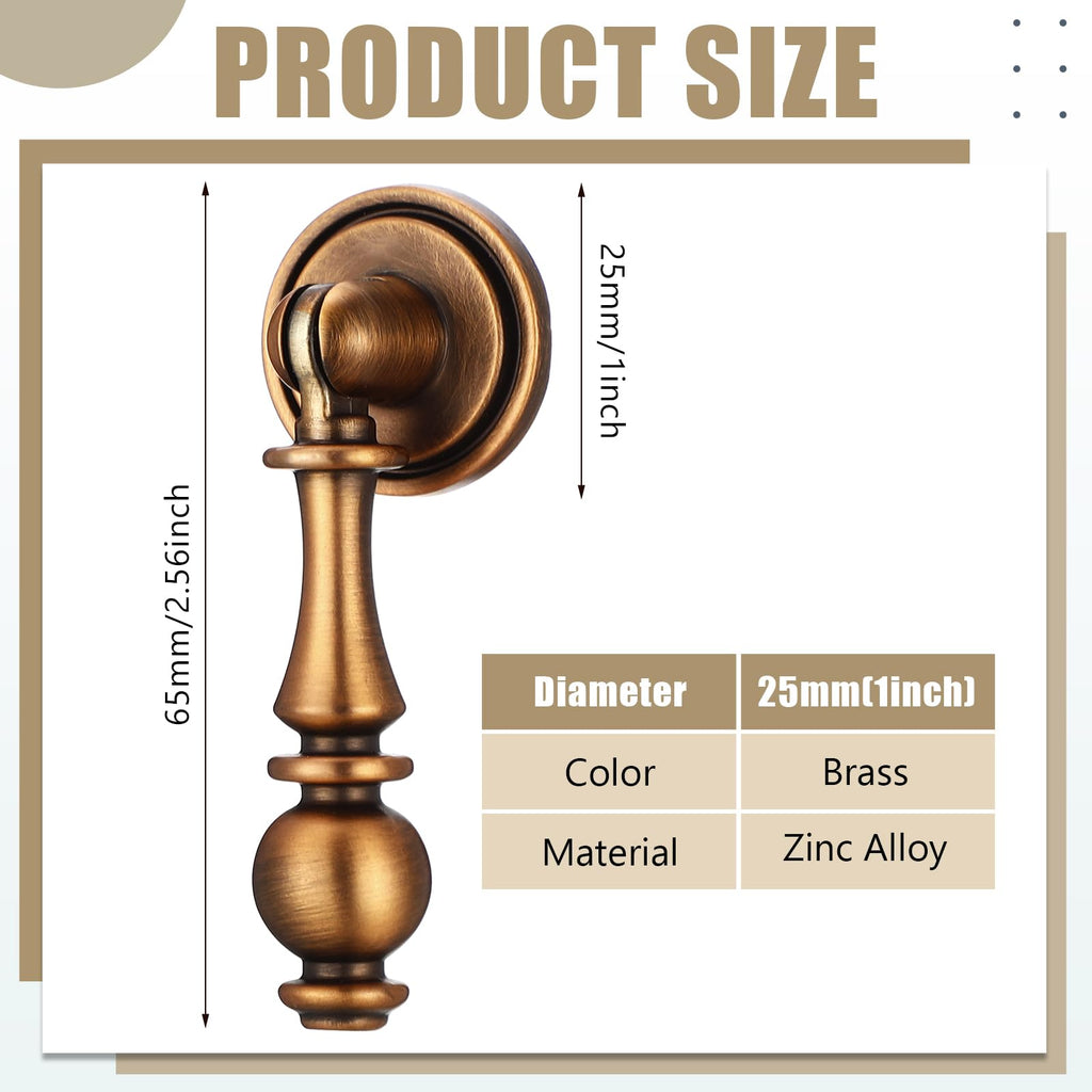 6 Pack Antique Brass Drop Cabinet Pulls 2.5 Inch Solid Brass Cabinet Knobs for Dresser and Drawers, Decorative