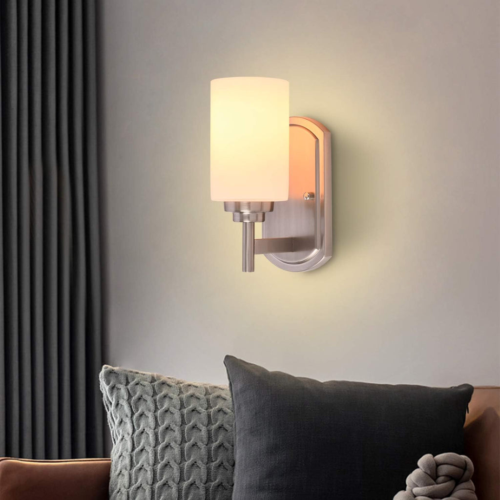 Wall Sconce Set of 2, Satin Nickel Bathroom Vanity Lights | Bathroom Vanity Lighting Fixtures,White Frosted Glass