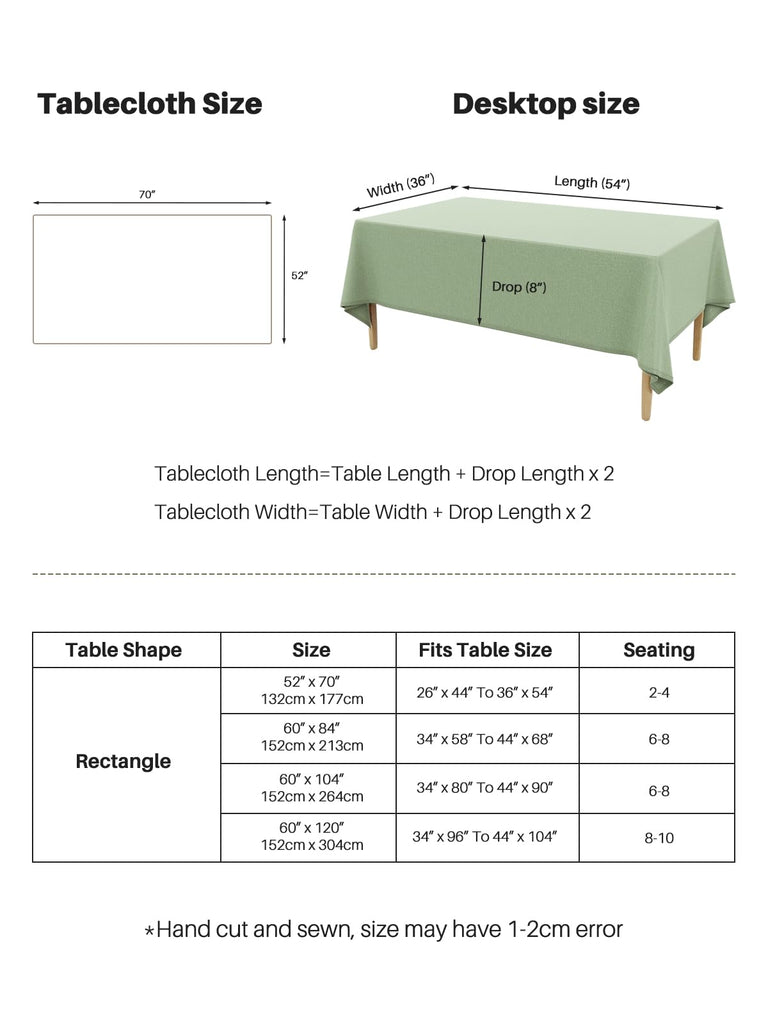 Textured Linen Rectangle Table Cloth, Sage Green, 60 x 120 Inch