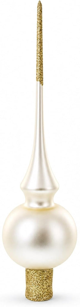 Matte Beige with Sparkling Top Glass Christmas Tree Topper 11 Inches