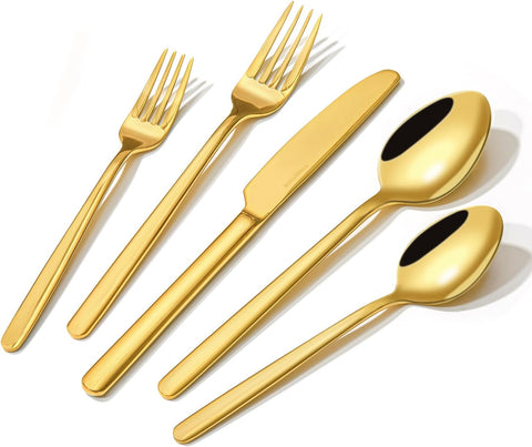 Gold Silverware Set, 20-Piece Flatware Cutlery Set for 4