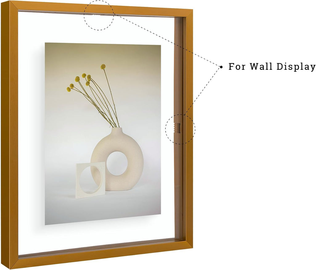 Bronze Metal Floating Picture Frame 7 Set(4 11x14, 2 8x10, 4 5x7) | Tempered Glass Front, Plexiglass Back, for Photo