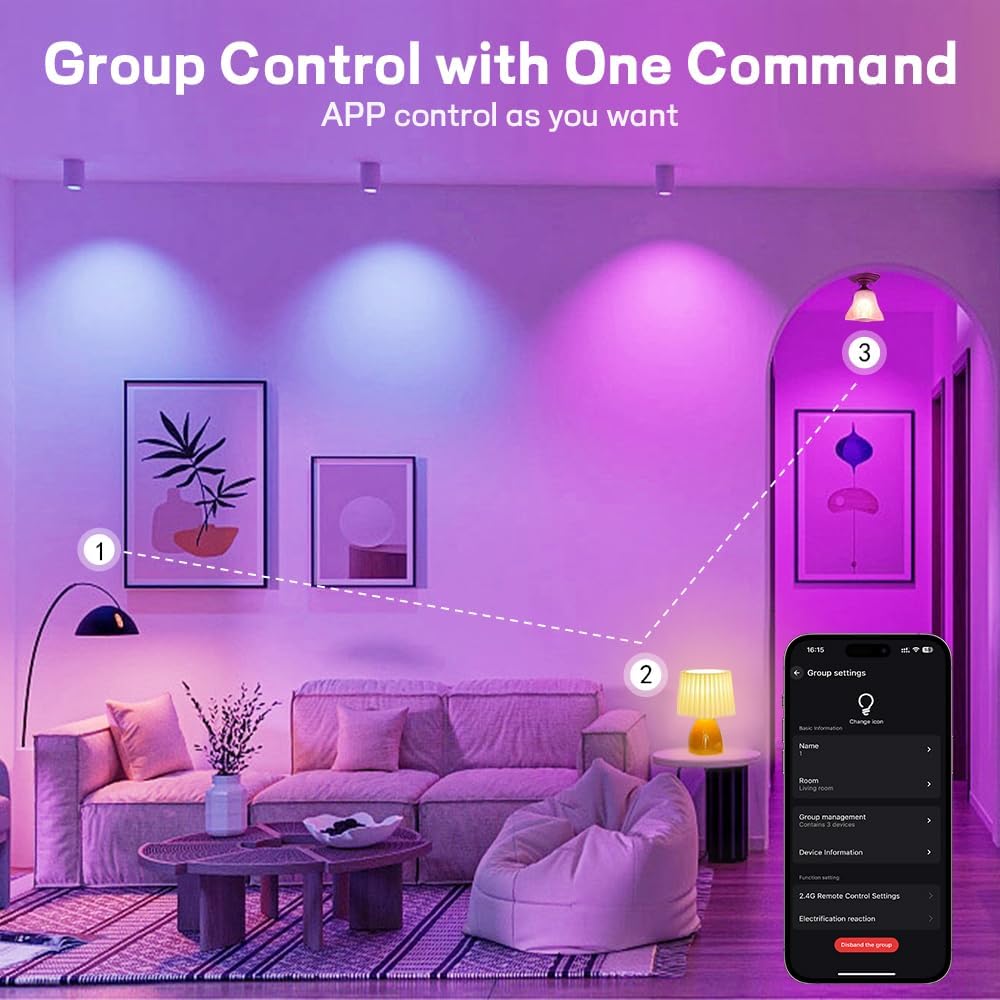 Smart WiFi Bluetooth LED Light Bulbs A19 RGBWW Dimmable Color Changing 800LM 16 Million Colors Music Sync Compatible