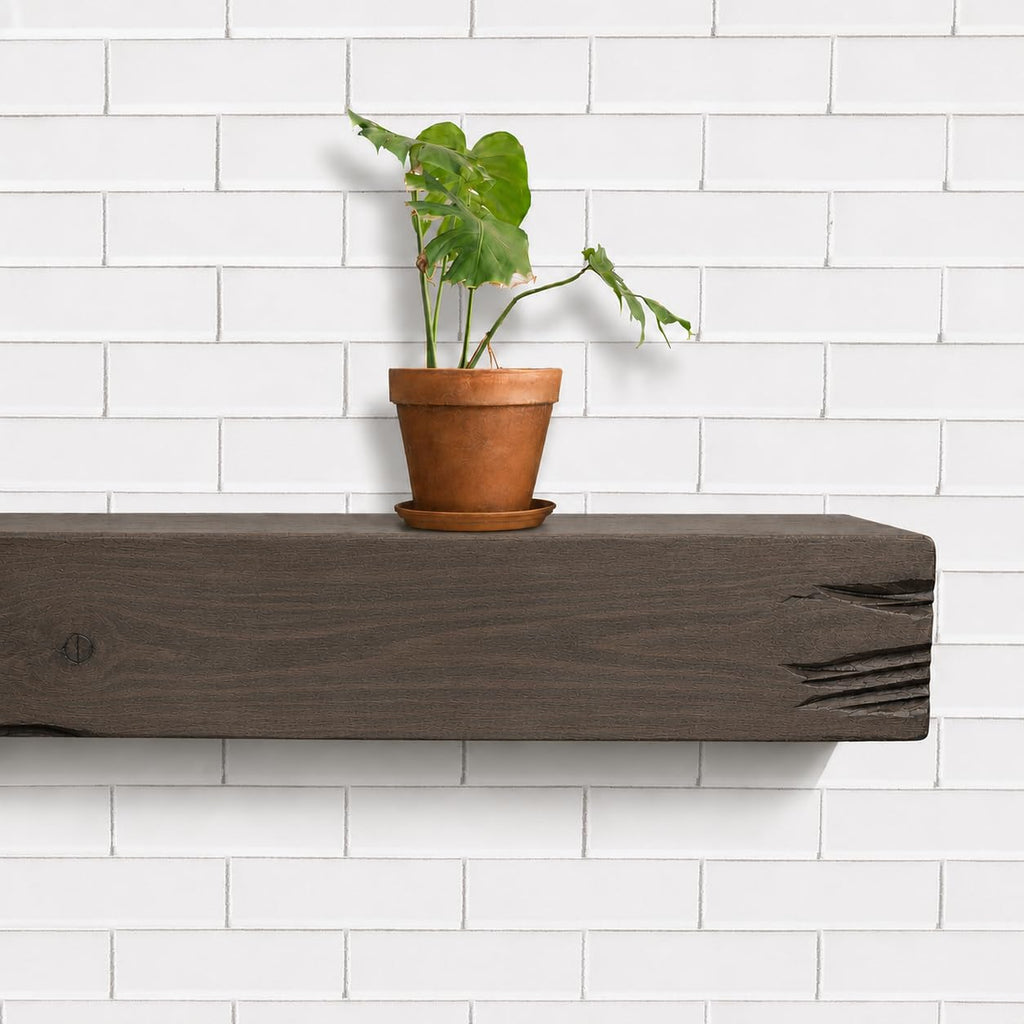 Fireplace Mantel, Distressed, Rustic, Floating Shelf, Modern, Real Wood. (60Lx6Hx8D, Grey)
